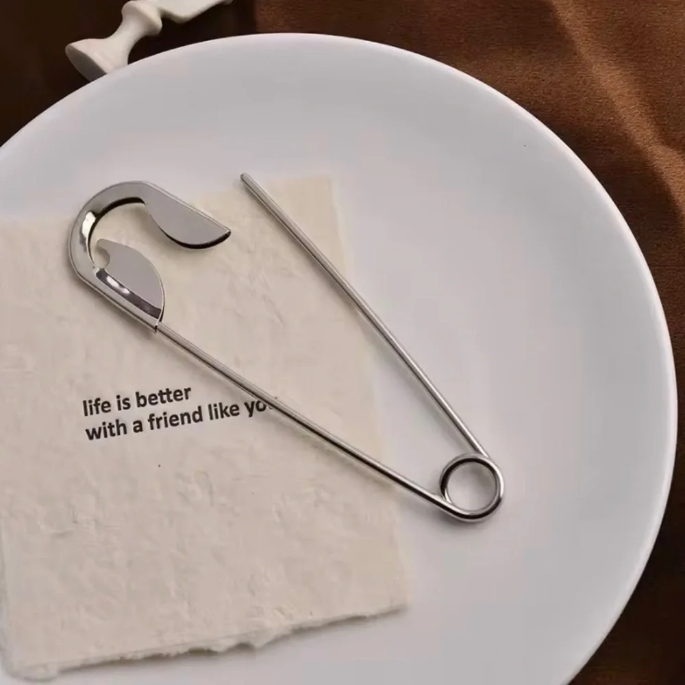 Sculptural Silver Safety Pin Hair Slide